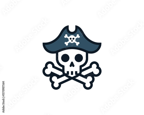 Bold Cartoon pirate skull and crossbones icon vector illustration
