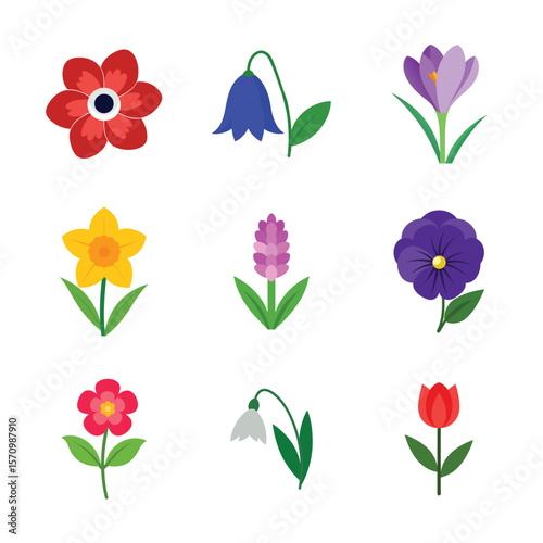 Spring flowers vector illustration floral design set.