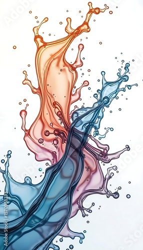 Abstract Pink and Blue Fluid Swirl Splash on White Background