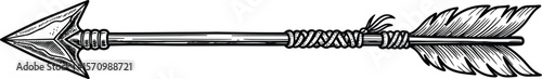 Illustration of a single arrow with a feathered end and sharp point