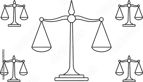Scales of Justice:  Simple Line Art Icons, Legal Concept, Balance, Equality.