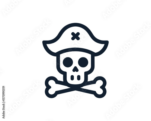 Stylized pirate skull and crossbones icon vector illustration