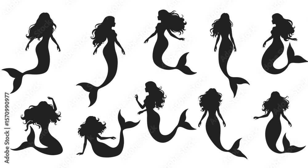 Fototapeta premium vector silhouettes of mermaid