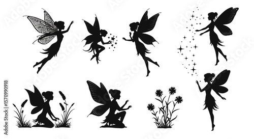 vector silhouettes of fairy