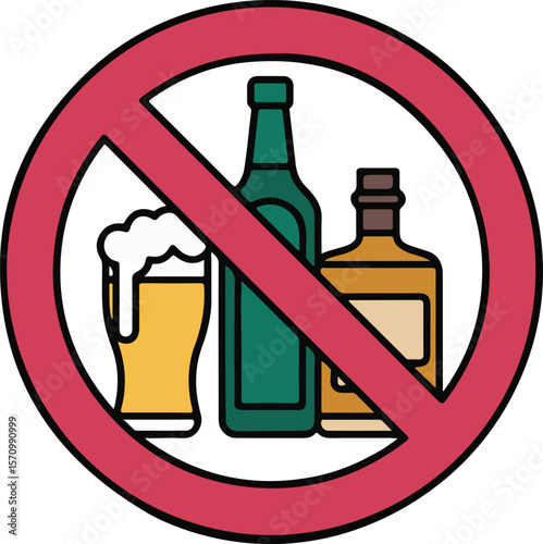 Prohibition symbol for alcoholic beverages a clear circle with a diagonal line across it