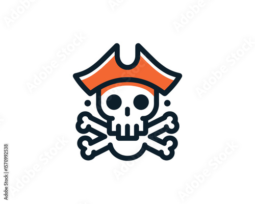 Pirate skull and crossbones vector icon with hat