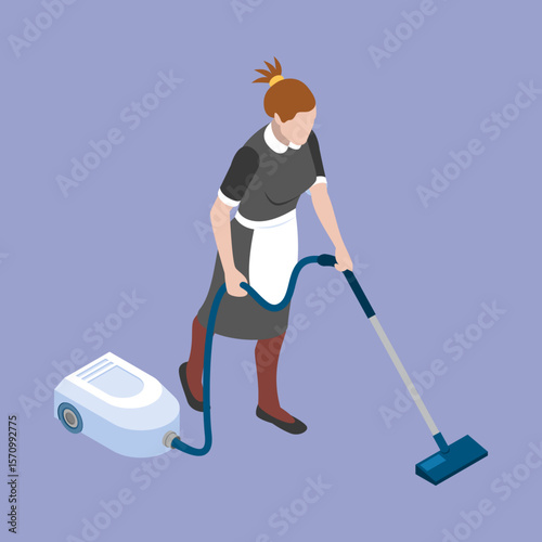 Maid Vacuuming Vector Illustration