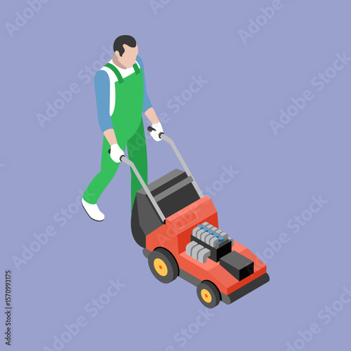 Lawn Mower Vector Illustration Isometric Design