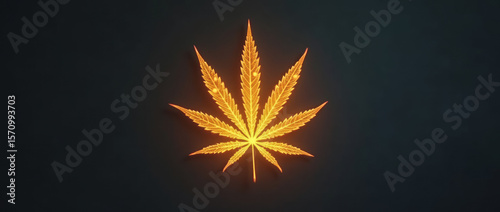 Glowing Cannabis Icon — Drone Shot Top-Down View, High-Angle Aerial Composition