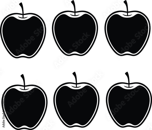 Six Black Apple Icons with White Outlines on a White Background