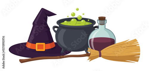 Witchs Potion and Supplies Cartoon Illustration