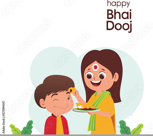 Happy Bhai Dooj celebration with sister applying tika to brother