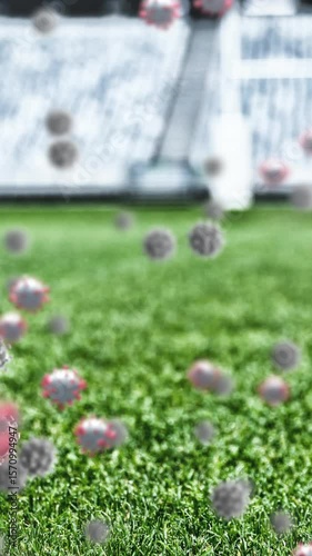 Animation of falling covid 19 cells over american football ball