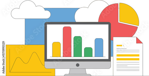 Data analysis and reporting dashboard with charts and graphs for business intelligence and analytics views