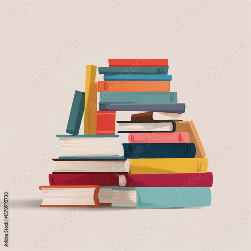 stash of book isolated in White Background, stash of book vector, Flat lay vector illustration