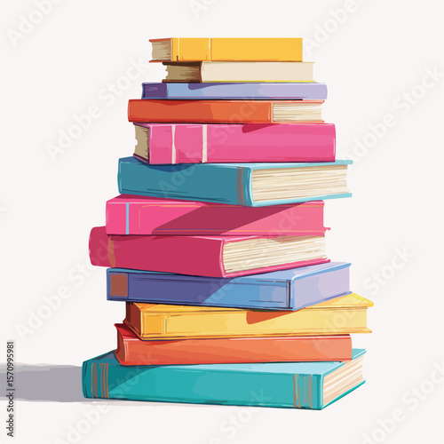 stash of book isolated in White Background, stash of book vector, Flat lay vector illustration