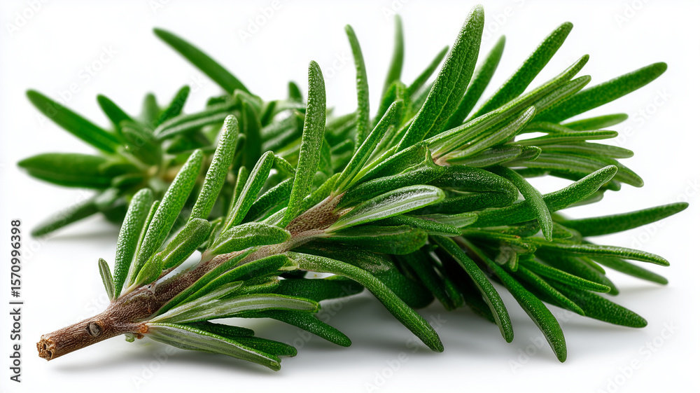 Fototapeta premium Fresh rosemary sprig with thin green leaves, perfect for culinary use and garnishing