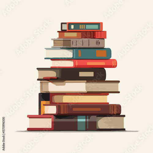 stash of book isolated in White Background, stash of book vector, Flat lay vector illustration