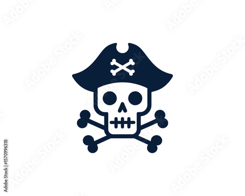 Jolly roger icon minimalist pirate skull vector illustration