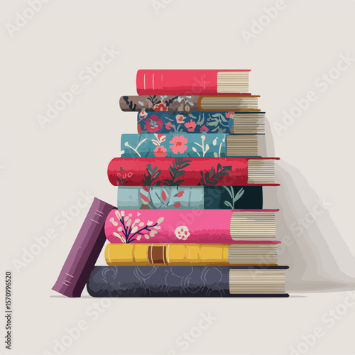 stash of book isolated in White Background, stash of book vector, Flat lay vector illustration