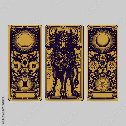 from the gates of the underworld, cerberus stalks in shadowed vector across cursed cards