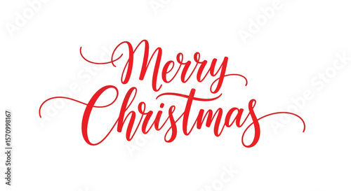 Red merry christmas text in cursive font on a plain white background