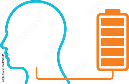 Brain power recharge concept illustration for mental health energy and focus with battery icon