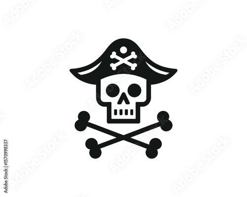 Vector pirate skull icon with jolly roger symbol