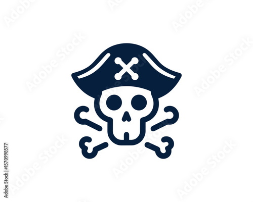 Nautical pirate skull with crossbones icon in bold vector style
