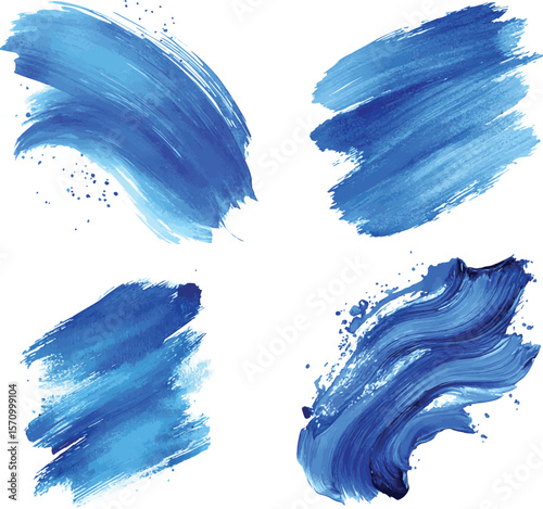 Abstract_blue_watercolor_paint_brush_stroke_flow_text, Set of watercolor brush strokes