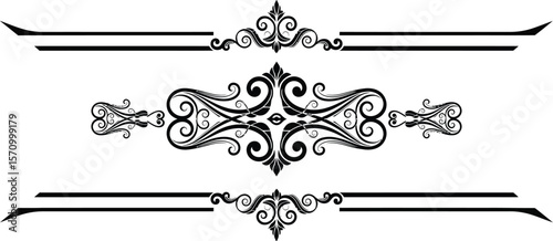 Ornate black and white decorative elements with swirls and lines