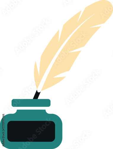 Vector quill pen and inkwell illustration for writing history literature and education concept 