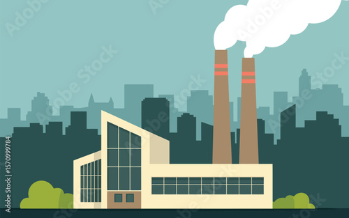 Factory illustration vector graphic industrial plant pollution chimney smoke cityscape building design art