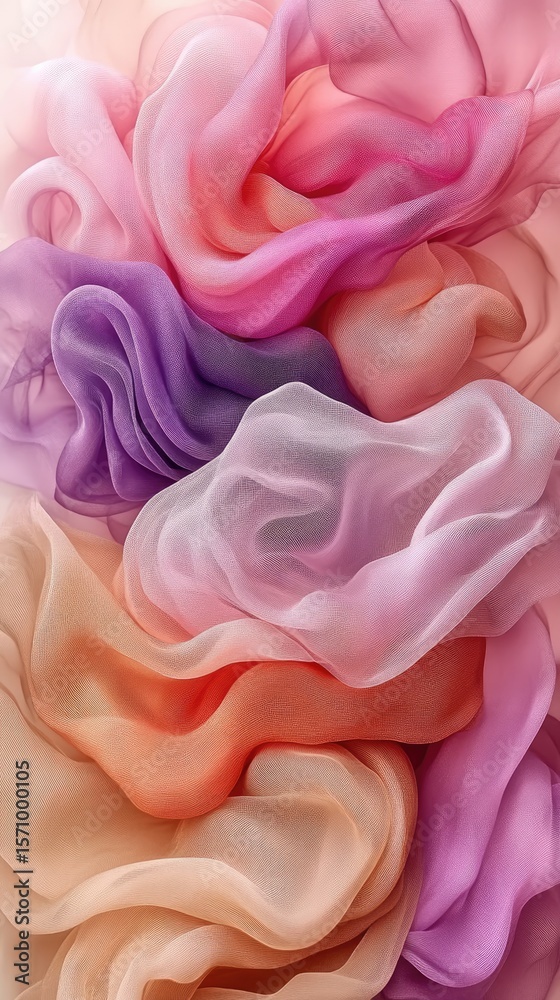 Obraz premium Soft layers of colorful flowing fabrics. Abstract dreamy texture in hues of purple, pink, and orange