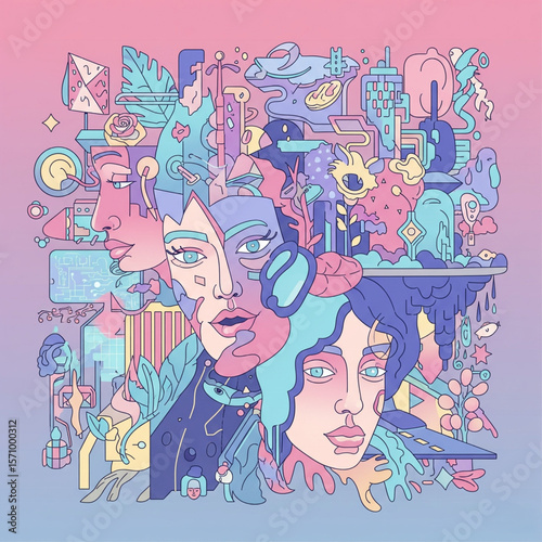 Abstract Fantasy Faces with Surreal Details