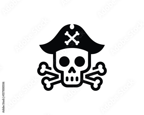 Cartoon skull and crossbones pirate emblem vector illustration