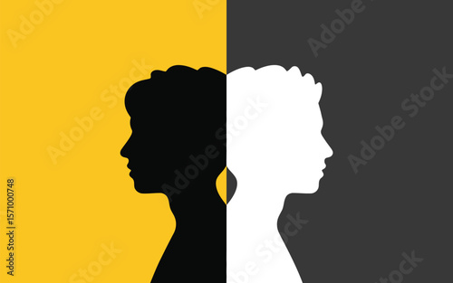 Silhouette profile face head psychology contrast duality black white yellow gray identity concept art