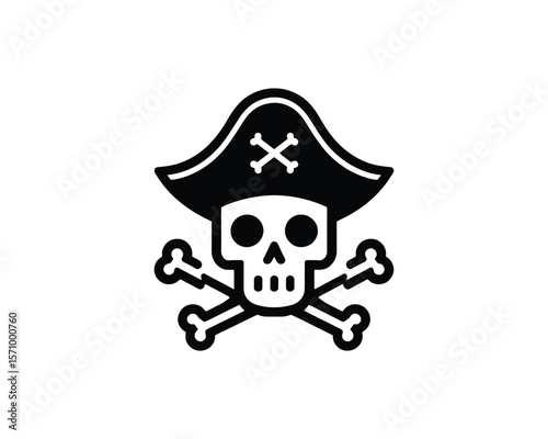 Jolly roger vector icon classic pirate skull and crossbones symbol