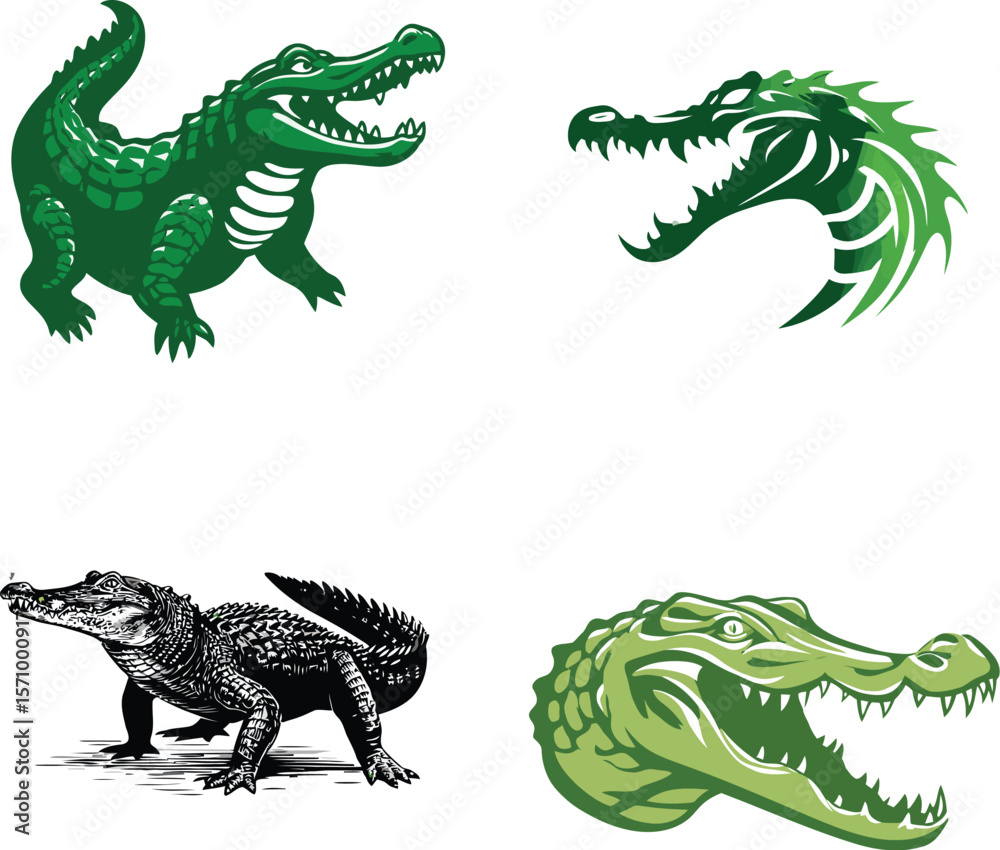 Fototapeta premium Crocodile alligator reptile vector illustration set eps