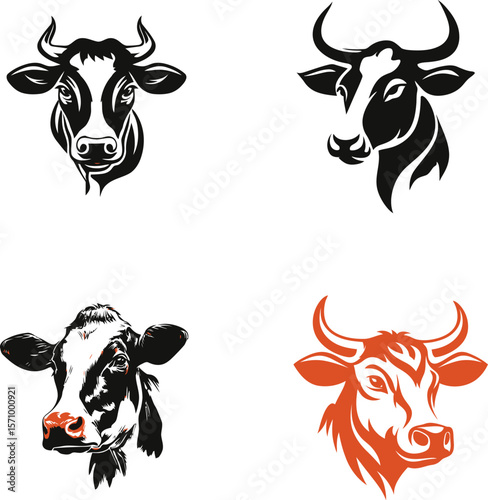 Vector cow head illustration farm animal dairy cattle eps