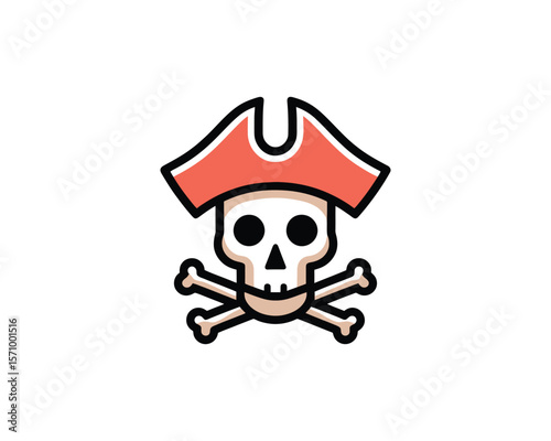 Cartoon pirate skull with hat and crossbones vector illustration