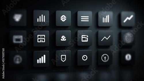 Dark UI: Neumorphic App Icon Grid with Analytics  Settings