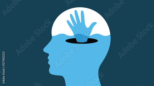 Understanding mental health drowning anxiety depression stress help and emotional wellbeing concept art