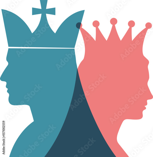 King queen leadership concept illustration royal couple silhouette power crown strategy chess game