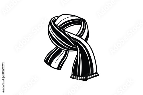 Black and White Striped Scarf Illustration for Winter Fashion and Design