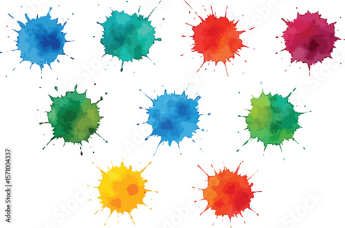 Colorful Paint Splatter Icons – Abstract Texture Elements, Bright Ink Blot Shapes & Creative Graphic Accents