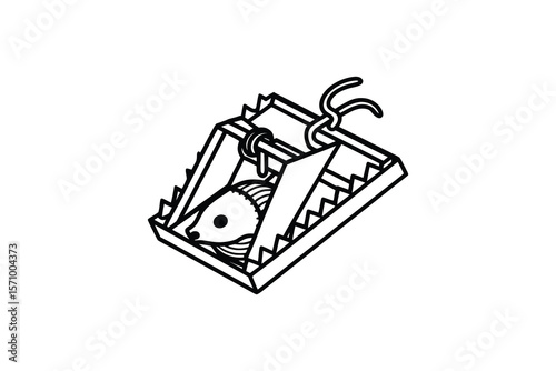 Fish in a mousetrap outline concept art about traps and bait