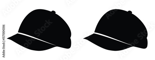 Two black baseball cap silhouettes, ideal for sports, casual wear, fashion, and branding designs, representing athletic or everyday headwear