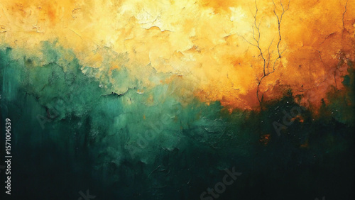 Abstract grunge background with fiery orange and yellow clouds, textured like vintage paper, for your artistic design