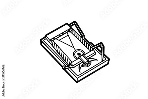 Black and white line art illustration of a mouse trap design